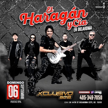 Cartel promocional con los cinco integrantes de la banda El Haragán y Compañía frente a una malla ciclónica con texto de un concierto