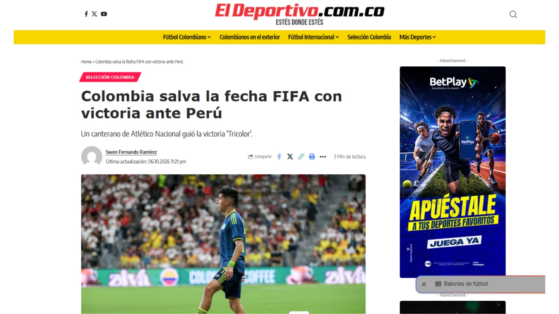 Así reaccionó El Deportivo tras la victoria colombiana ante Perú en Estados Unidos.