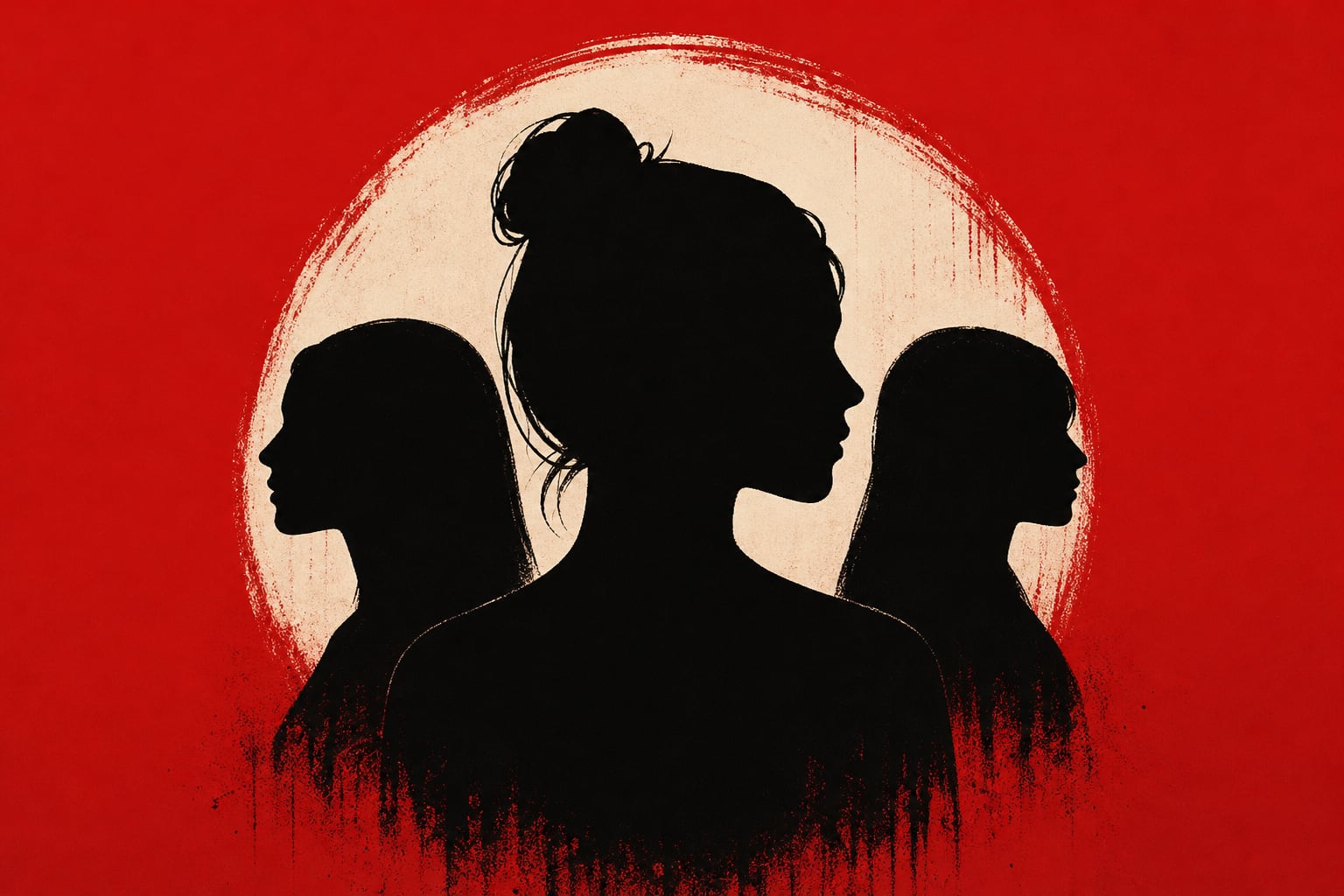 Una composición gráfica alude a la situación de las mujeres desaparecidas en la ciudad de Cali mediante siluetas femeninas sobre un fondo rojo. (Imagen Ilustrativa Infobae)