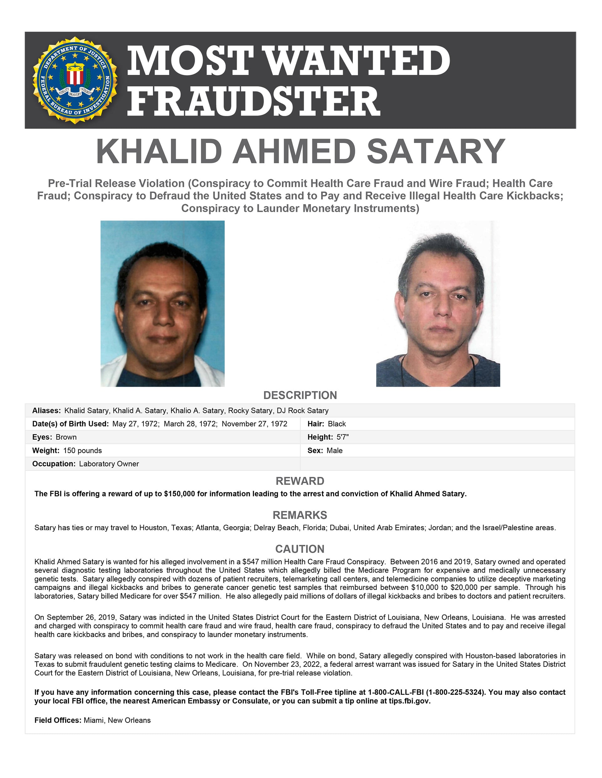 La investigación del FBI sostiene que el fraude sanitario usó reclutadores de pacientes, centros de llamadas y empresas de telemedicina para captar beneficiarios de Medicare. (FBI)