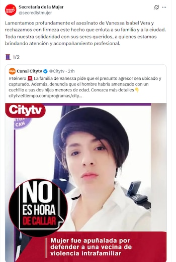 El hecho, que se regisgtró en el sector de Barrancas, localidad de Usaquén, en el norte de Bogotá, es investigado por la Fiscalía General de la Nación - crédito @secredistmujer/X