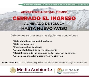 Cierran el Nevado de Toluca