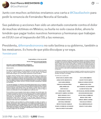 Activistas envían carta a Claudia
