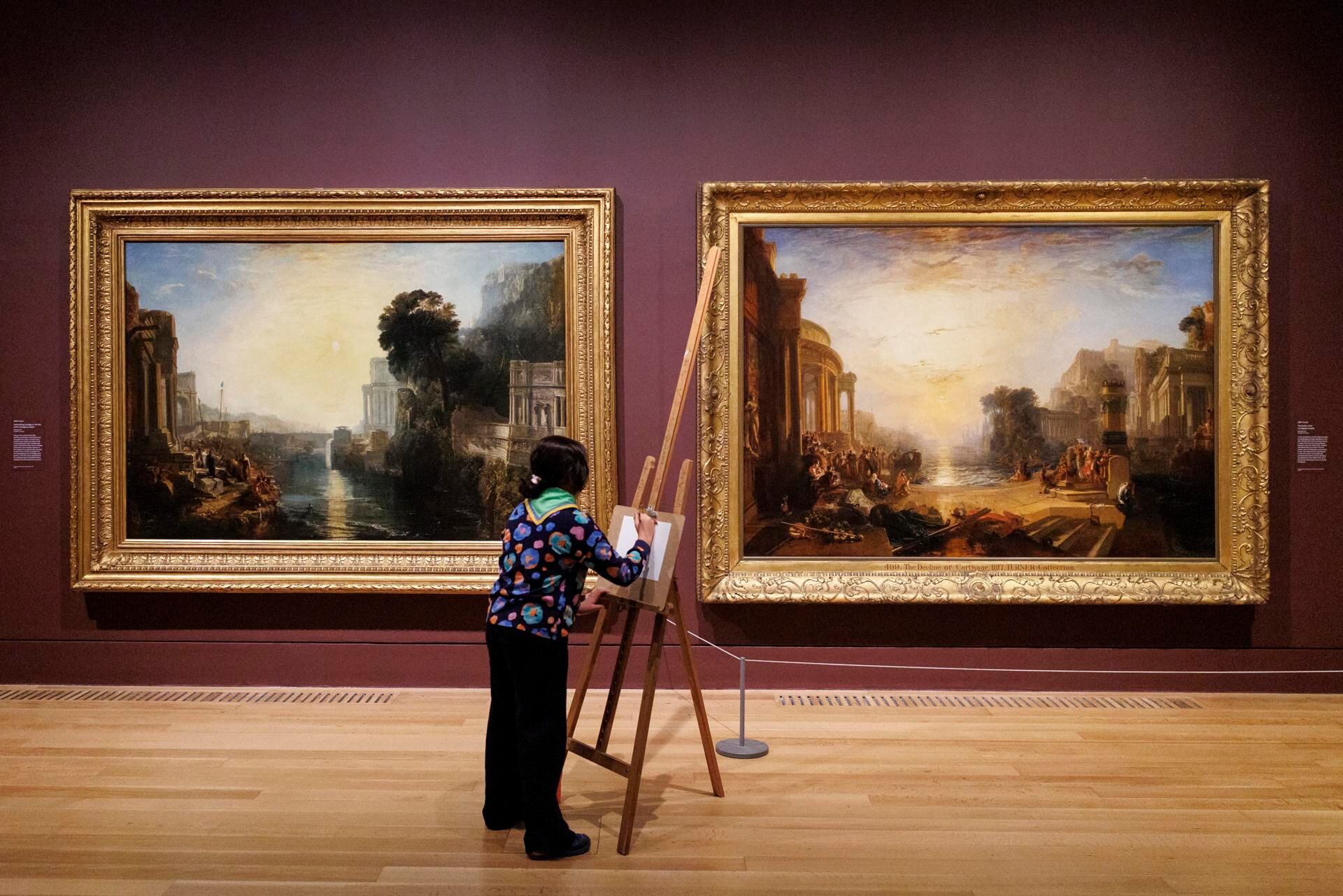 'Dido construyendo Cartago, o El ascenso del Imperio Cartaginés' (L) y 'El declive del Imperio Cartaginés' (R) del pintor inglés JMW Turner