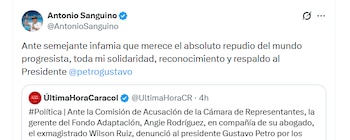 El ministro de Trabajo, Antonio Sanguino, rechazó la denuncia presentada por Angie Rodríguez contra el presidente Gustavo Petro - crédito @AntonioSanguino/X
