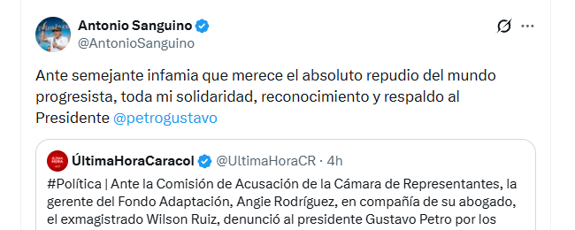 El ministro de Trabajo, Antonio Sanguino, rechazó la denuncia presentada por Angie Rodríguez contra el presidente Gustavo Petro - crédito @AntonioSanguino/X