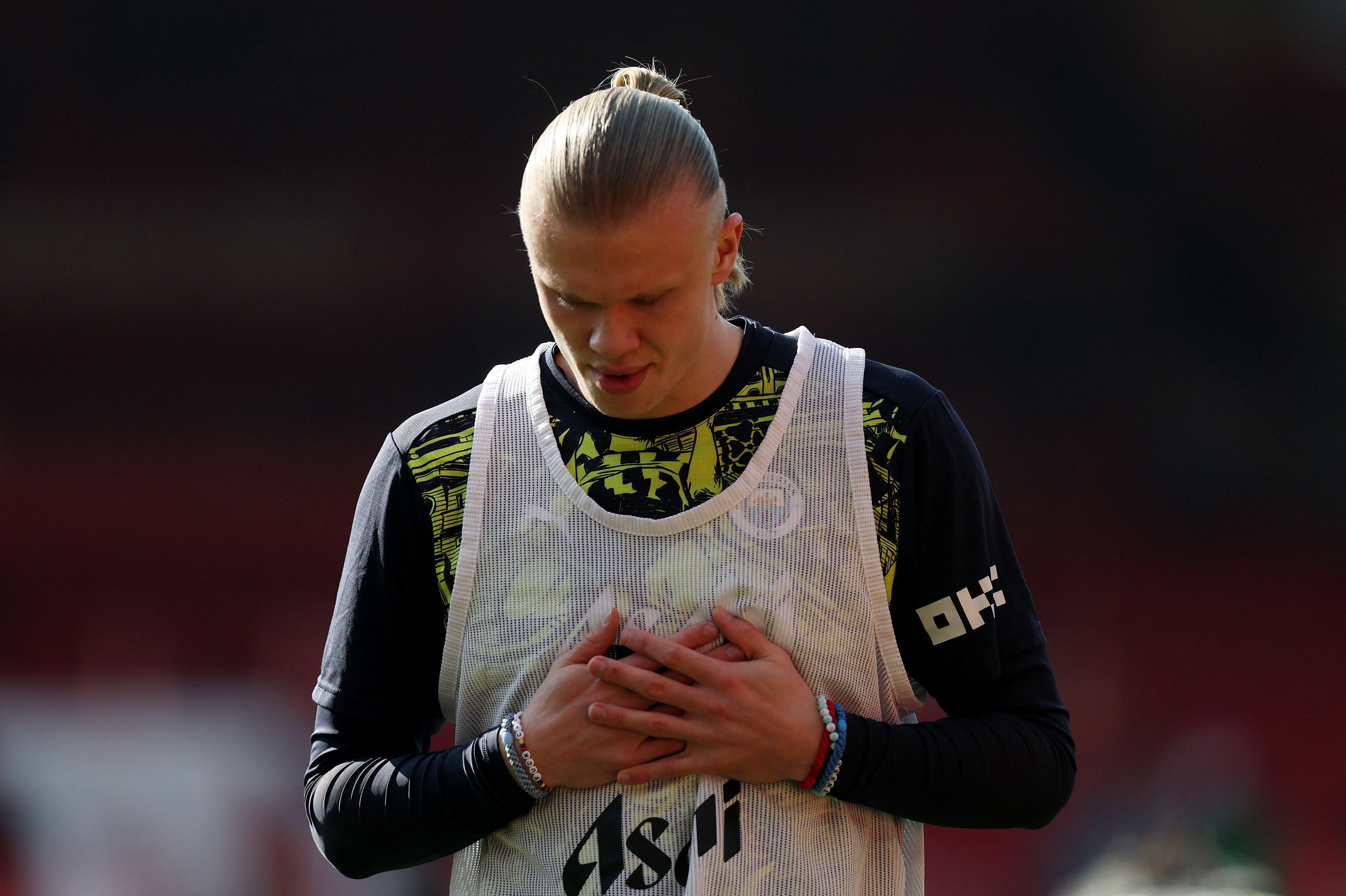 Erling Haaland en los entrenamientos previos al partido entre Nottingham Forest y Manchester City-crédito Lee Smith/REUTERS
