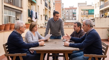 Una comunidad de vecinos reunida (Imagen ilustrativa Infobae)