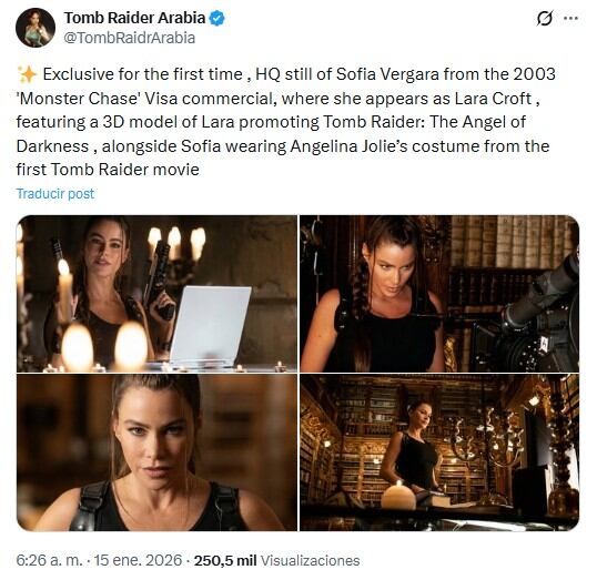 El comercial mostró escenas del videojuego, interactuando con la propia Sofía Vergara - crédito @TombRaidrArabia/X