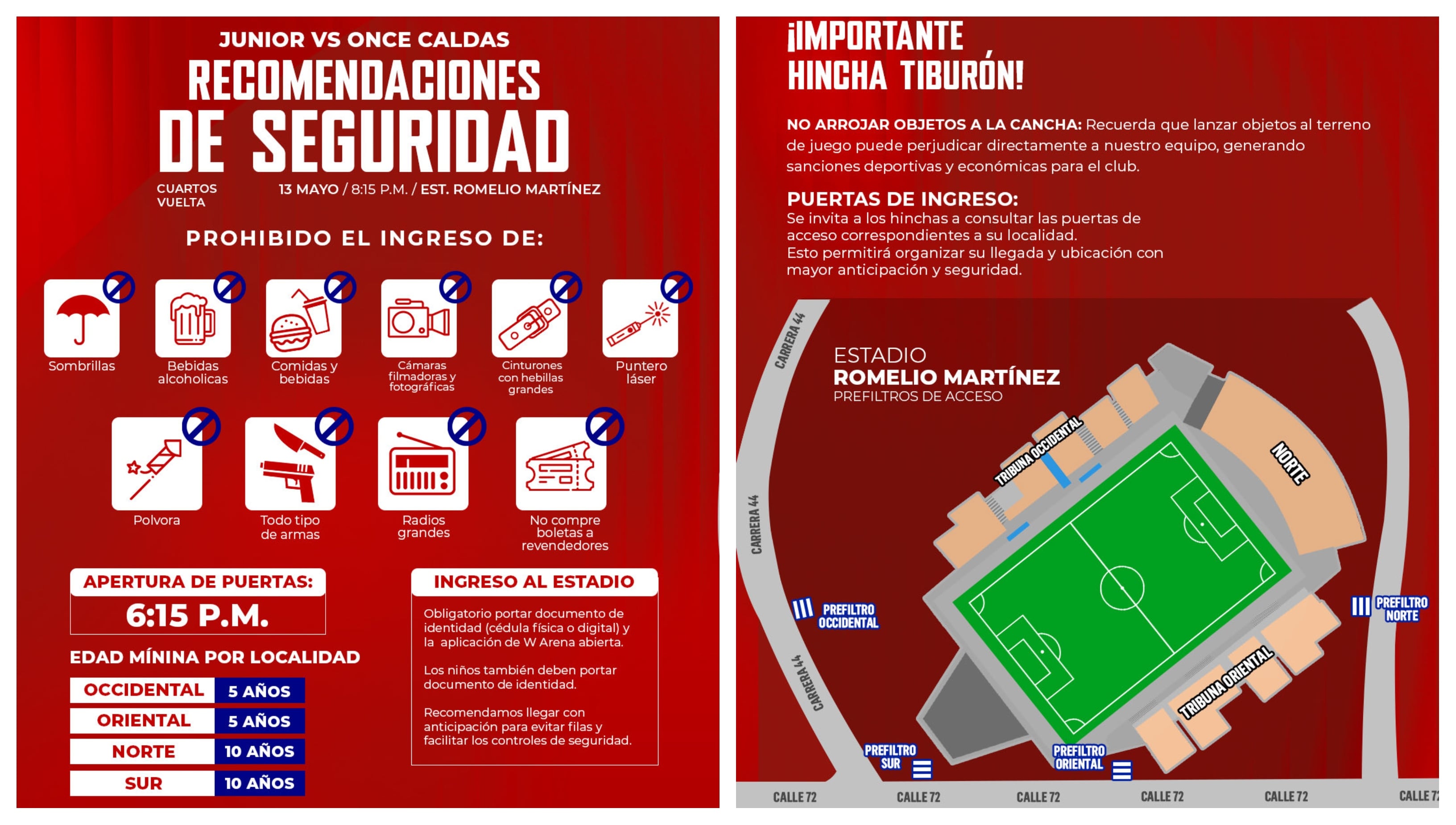 Recomendaciones para los aficionados que vayan al partido Junior vs. Once Caldas en el Romelio Martínez - crédito Junior FC