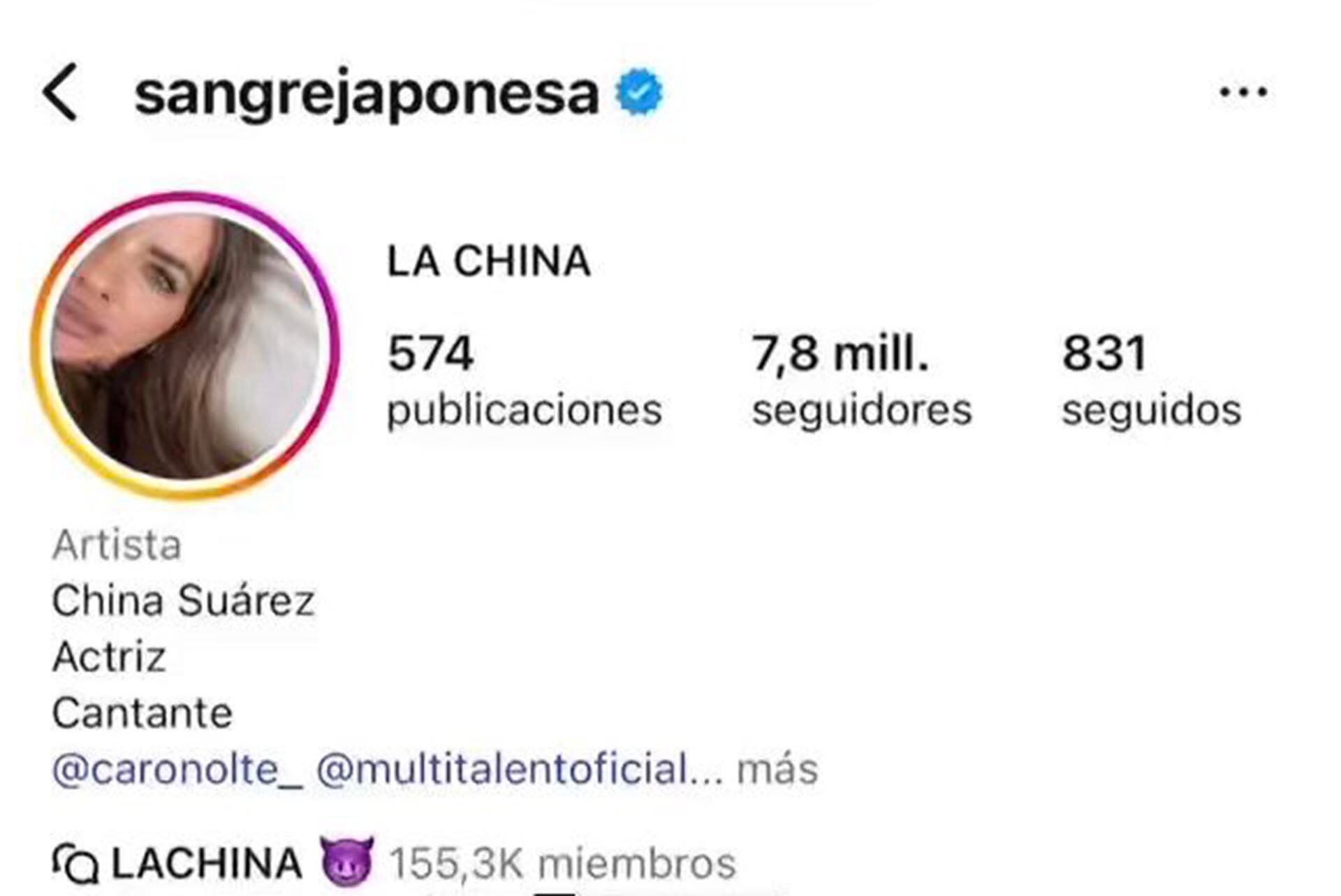 La descripción antigua en el perfil de la China (Instagram)