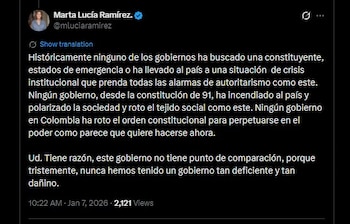 Marta Lucía Ramírez no se