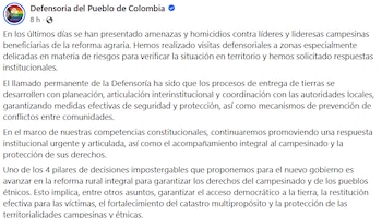 La Defensoría pidió fortalecer la coordinación institucional y las medidas de protección para las comunidades campesinas. - crédito Defensoría del Pueblo / Facebook
