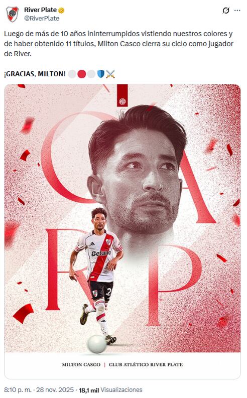 La despedida de River Plate a Milton Casco