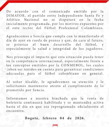 El comunicado divulgado desde la