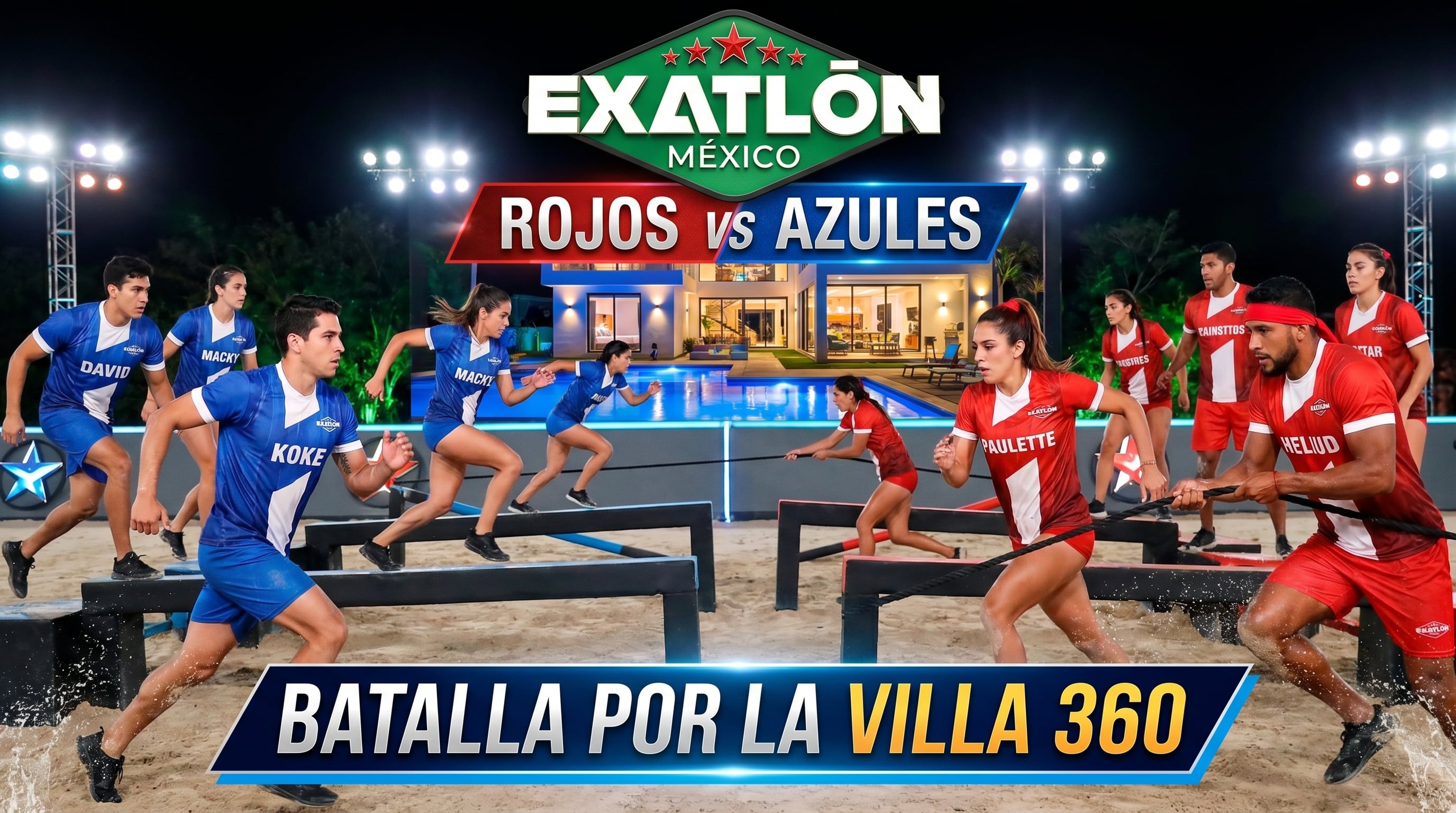 Atletas de los equipos Rojo y Azul se enfrentan en un intenso circuito acuático y de obstáculos en la batalla por la codiciada Villa 360 en Exatlón México. (Imagen Ilustrativa Infobae)