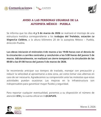 La autopista México-Puebla sufrirá un