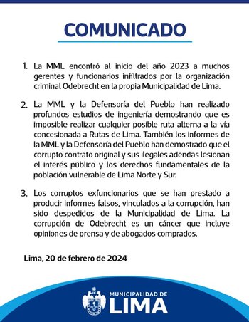 Comunicado del municipio liderado por