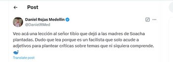 Daniel Rojas hizo mención a Sergio Fajardo en otra de sus publicaciones - crédito @DanielRMed