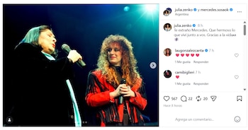 Julia Zenko evocó a Mercedes Sosa con una foto en el escenario y un mensaje sobre lo vivido junto a la cantora