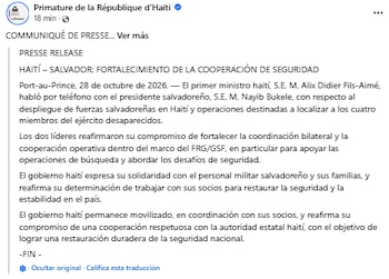 El Gobierno de Haití expresó su respaldo a las familias de los militares y demandó respeto a la autoridad del Estado. (Cortesía: Primatura de la República de Haití )