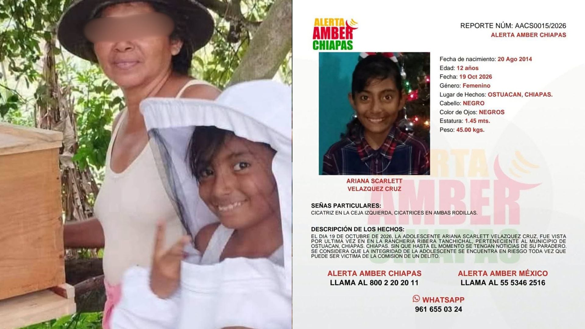 Ariana Scarlett, de 12 años, desapareció en Ostuacán tras salir con su abuela a revisar una vaca. (Facebook/Alerta Amber)