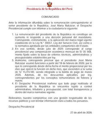 O que disse o Governo? O presidente respondeu após uma pergunta sobre o salário do presidente. Preso: Comunicado do Presidente da República.