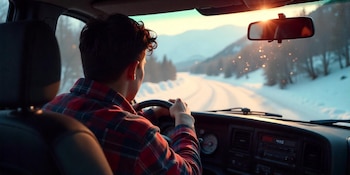 Un adolescente conduciendo un coche