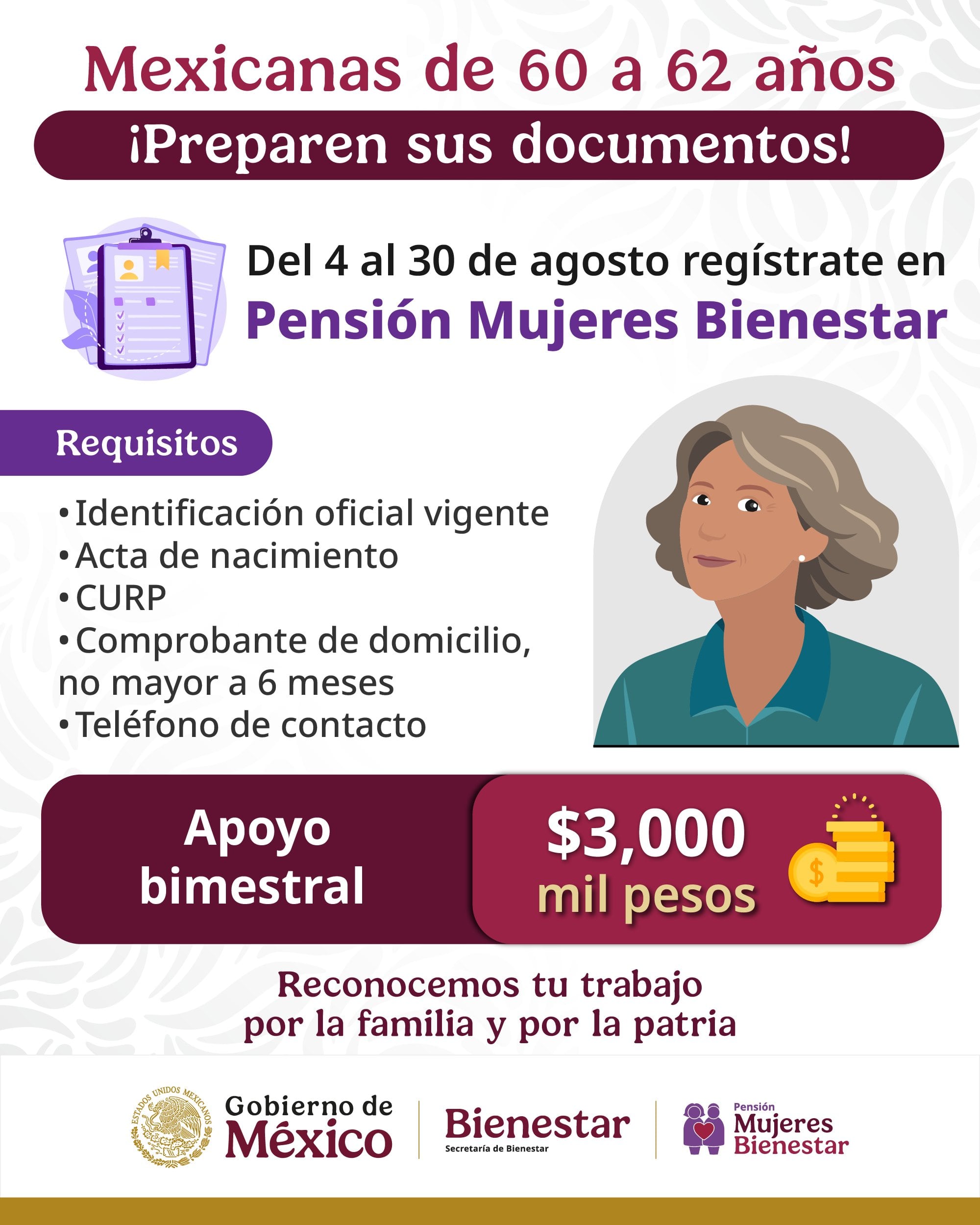 A partir de agosto mexicanas de 60 años se podrán registrar a la Pensión Mujeres Bienestar (X@GobiernoMX)