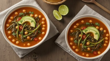 Sopa servida en tazón hondo,