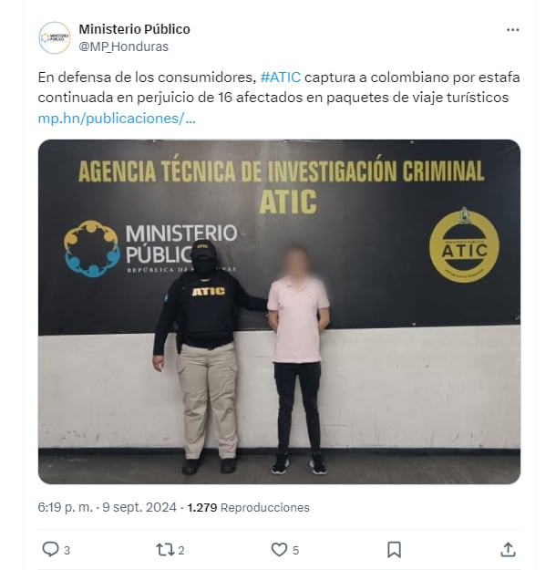 El detenido cayó en un centro comercial de Tegucigalpa, capital de Honduras, hasta donde los agentes le notificaron su detención tras la indagación que se abrió luego de las denuncias que interpusieron las víctimas - crédito @MP_Honduras/X