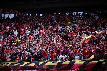 América de Cali ha contado con el acompañamiento en Bogotá de al menos 20.000 personas, mejor promedio de asistencia que en el Pascual Guerrero - crédito Cristian Bayona/Colprensa