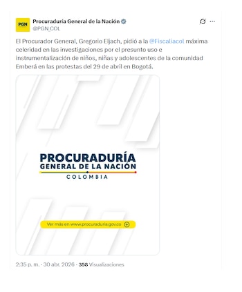 Procuraduría pidió a la Fiscalía celeridad en caso de niños embera