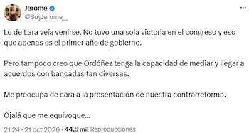 Jerome Sanabria cuestionó la falta de acuerdos para una contrarreforma en el Congreso - crédito @SoyJerome__/X