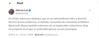 Publicación de Alberto Lati tras