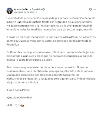 Abelardo de la Espriella expresó su respaldo a la Corte Suprema