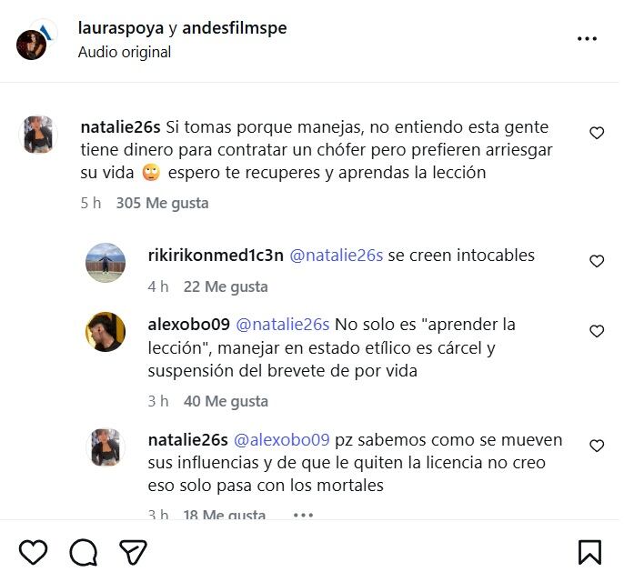 Laura Spoya es severamente criticada por fans por manejar cansada y causar choque. IG