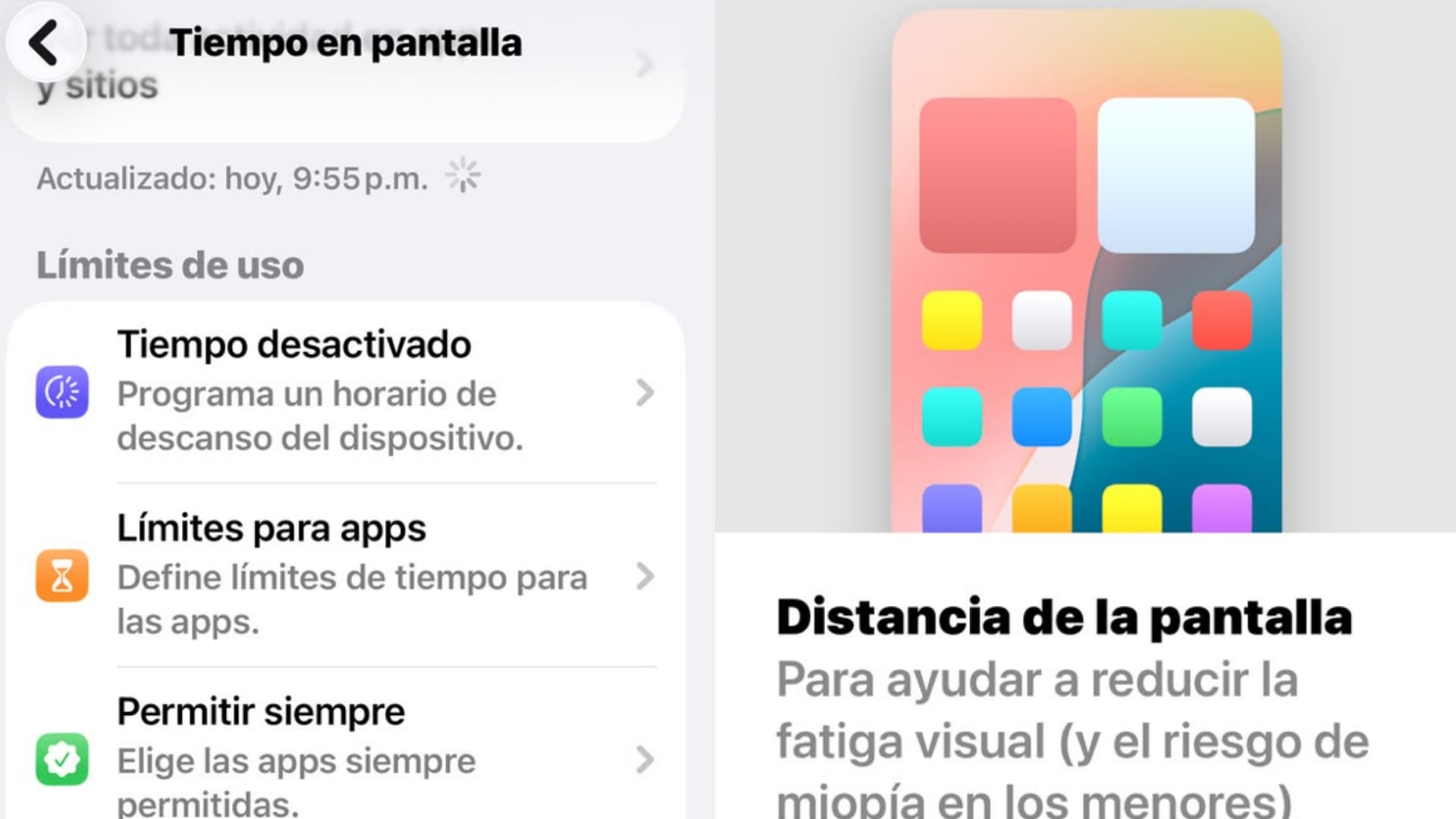 La función Distancia de la pantalla de iOS detecta si el iPhone o iPad se mantiene a menos de 30 centímetros del rostro durante un tiempo prolongado, para ayudar a cuidar la salud visual.
(Composición Infobae: Rafael Montoro)