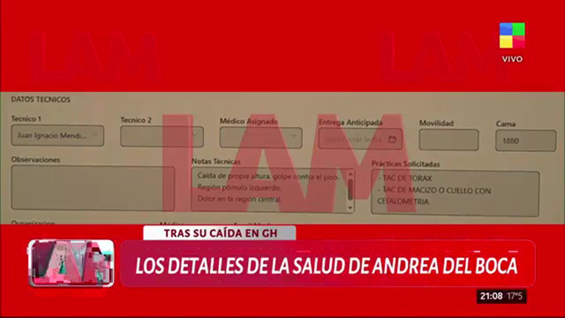 Los detalles de la internación de Andrea del Boca difundidos por Ángel de Brito, mostrando información médica tras su caída en Gran Hermano