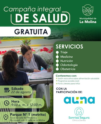 La campaña de salud se llevará a cabo este sábado 22 de agosto - Créditos: Municipalidad de La Molina.