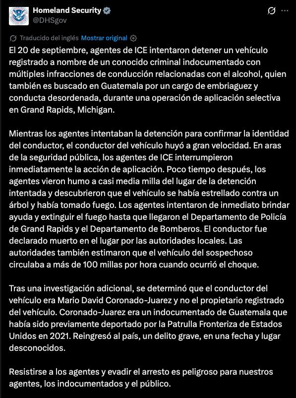 Homeland Security se pronuncia en sus redes sociales. (X/Twitter)
