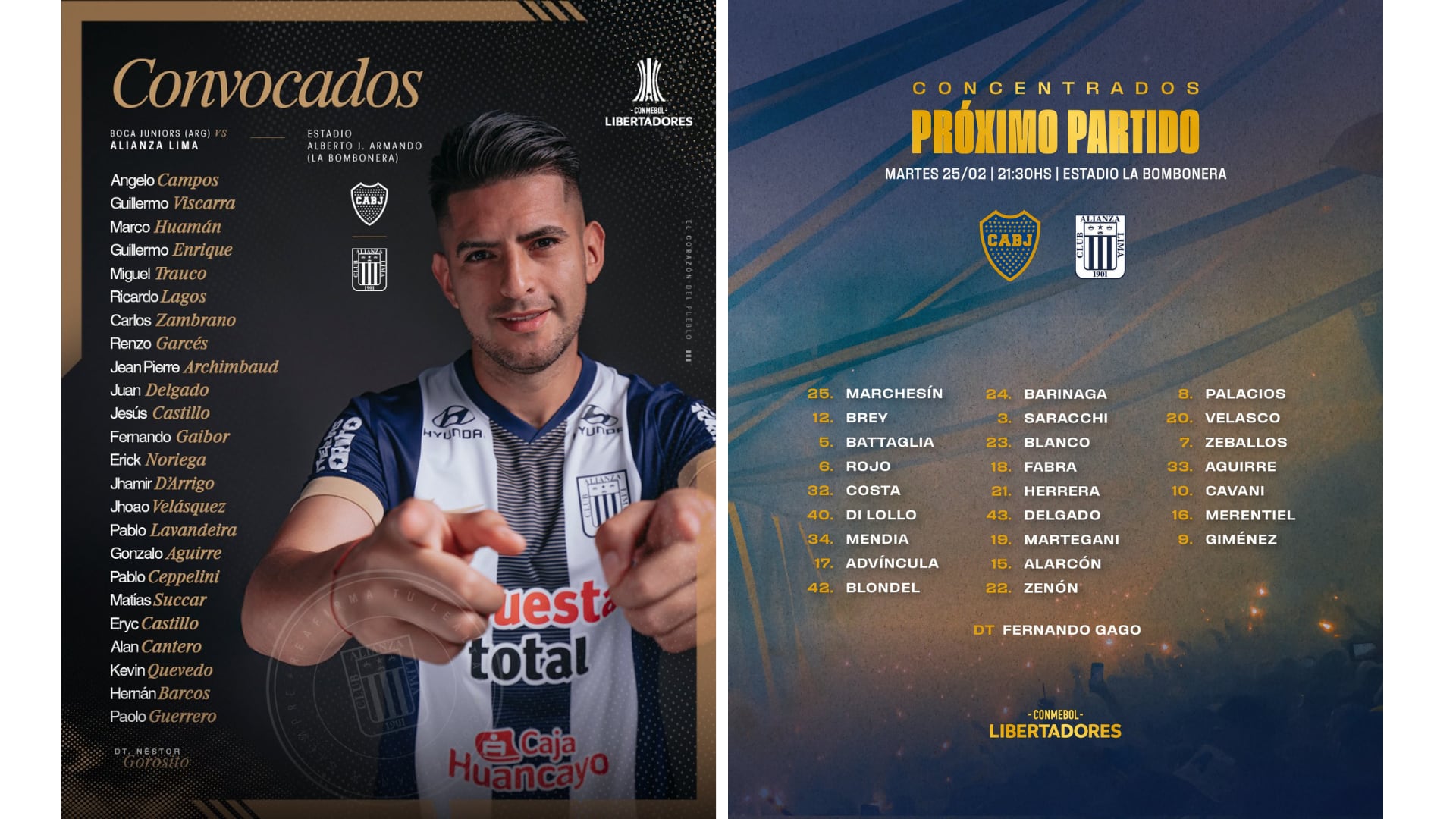 Los convocados para el Alianza Lima vs Boca Juniors en Argentina por Copa Libertadores 2025.