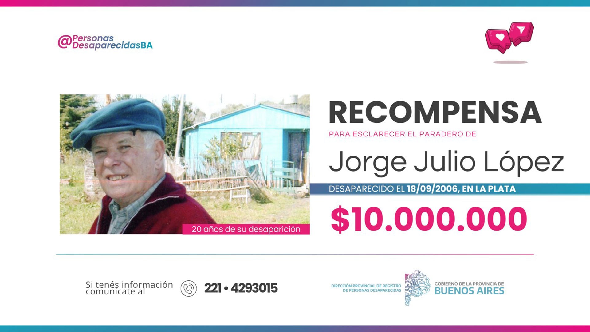 El anuncio oficial con el incremento de la recompensa