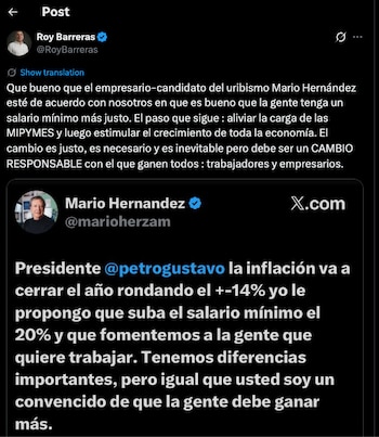 Roy Barreras recordó vieja publicación