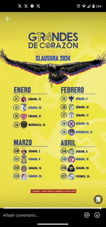 El calendario oficial del América