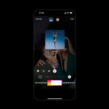 Selección de música como sticker en una historia de Instagram, una función que permite personalizar publicaciones con canciones y portadas de álbumes. (Foto: Instagram)