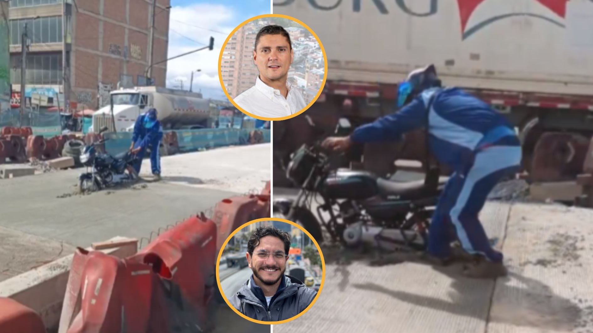 Concejales de Bogotá cuestionaron a motociclista atrapado en una obra por imprudencia con su motocicleta: “Ahí le quedó el chistesito”
