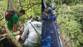 El terreno en una zona alta del parque volvió inviable una evacuación terrestre inmediata y obligó a una extracción en helicóptero. (Cortesía: Cruz Verde Ilobasco/René Francis Merino Monroy)