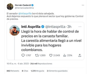 Polémica porque Inti Asprilla propuso
