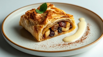 Postre europeo, rollo de manzana, masa fina rellena, canela aromática, repostería casera, rebanadas dulces, acompañante de café. - (Imagen Ilustrativa Infobae)